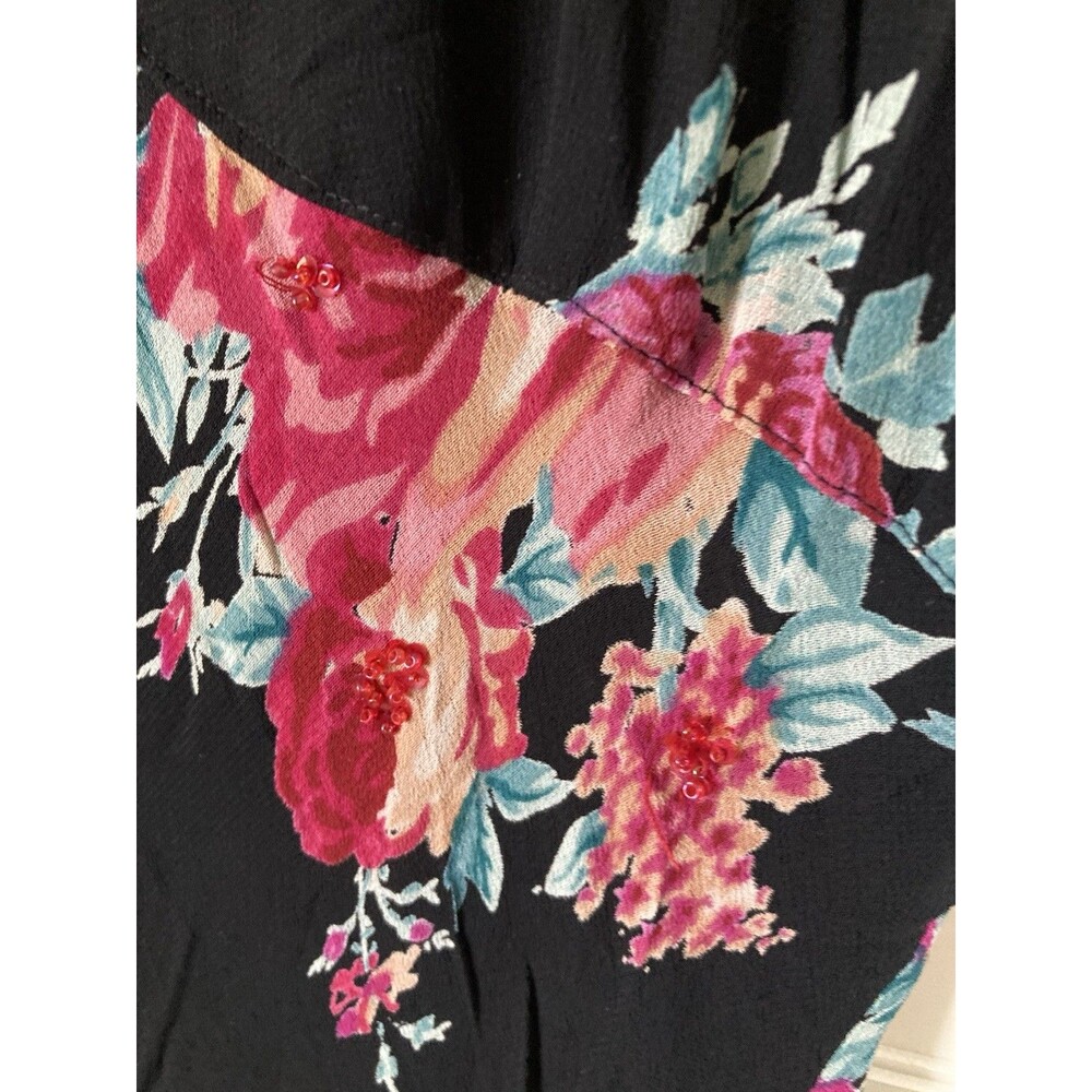 Vintage Lola P. Floral Beaded Maxi Dress XL Ruffle Bias Cut Black Romantic - Picture 5 of 13